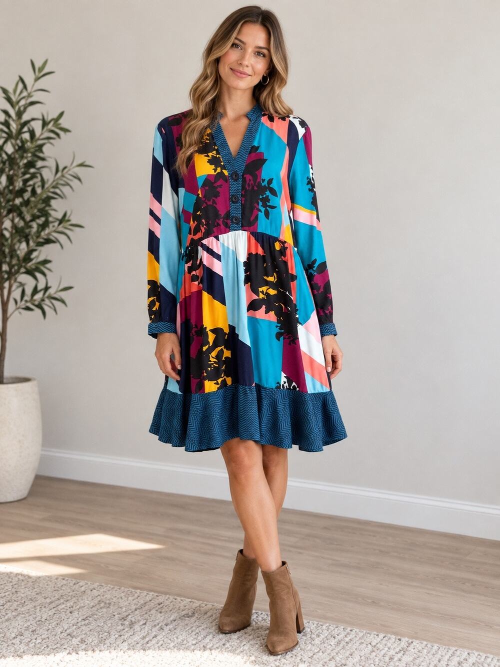 Maeve Anthropologie Colorful Abstract Floral Viscose Midi Dress Size M $148